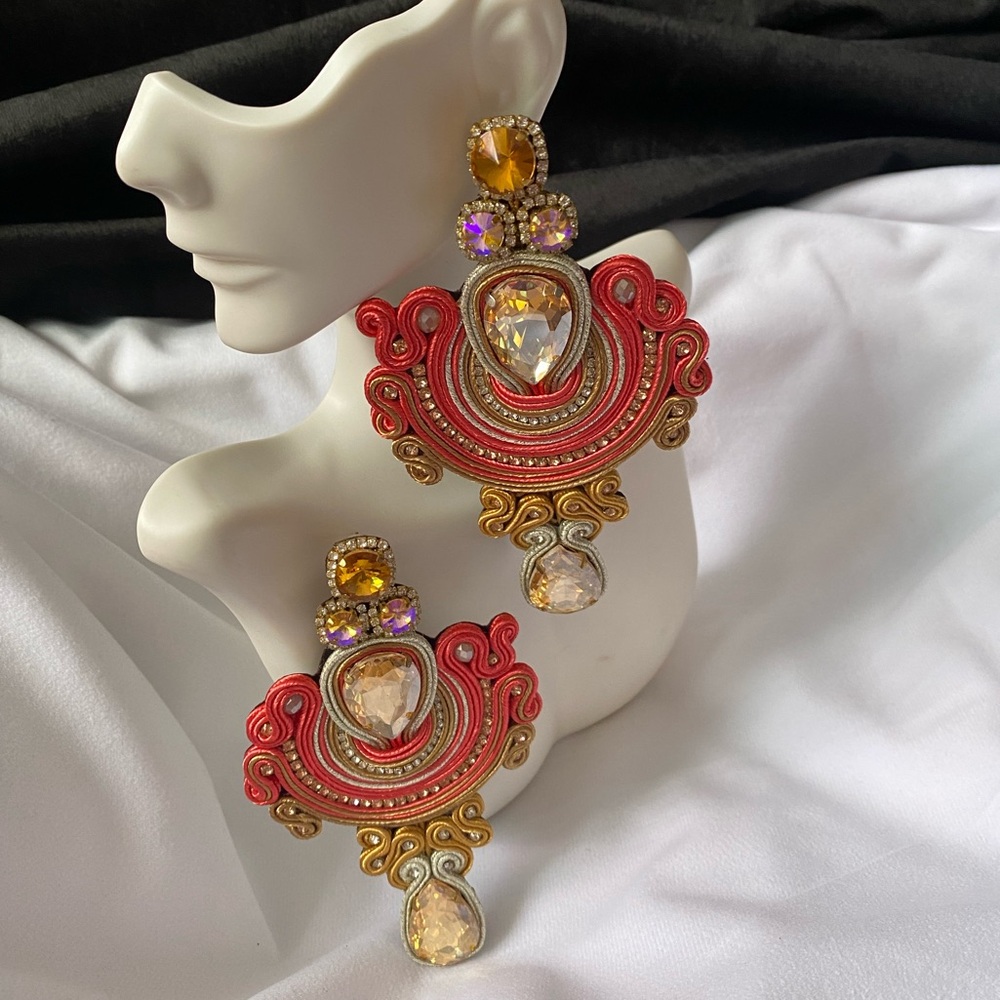 Elegant Red and Gold Statement Earrings
